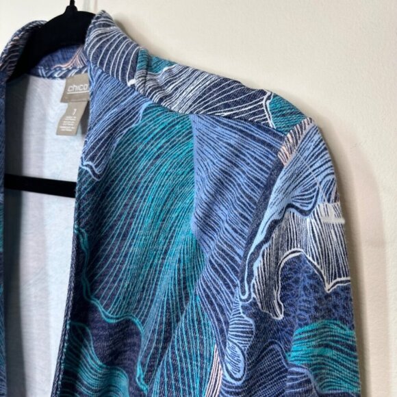 Chico’s Flowing Petals Lightweight Open Front Mermaid Print Jacket Size Small - Picture 5 of 16